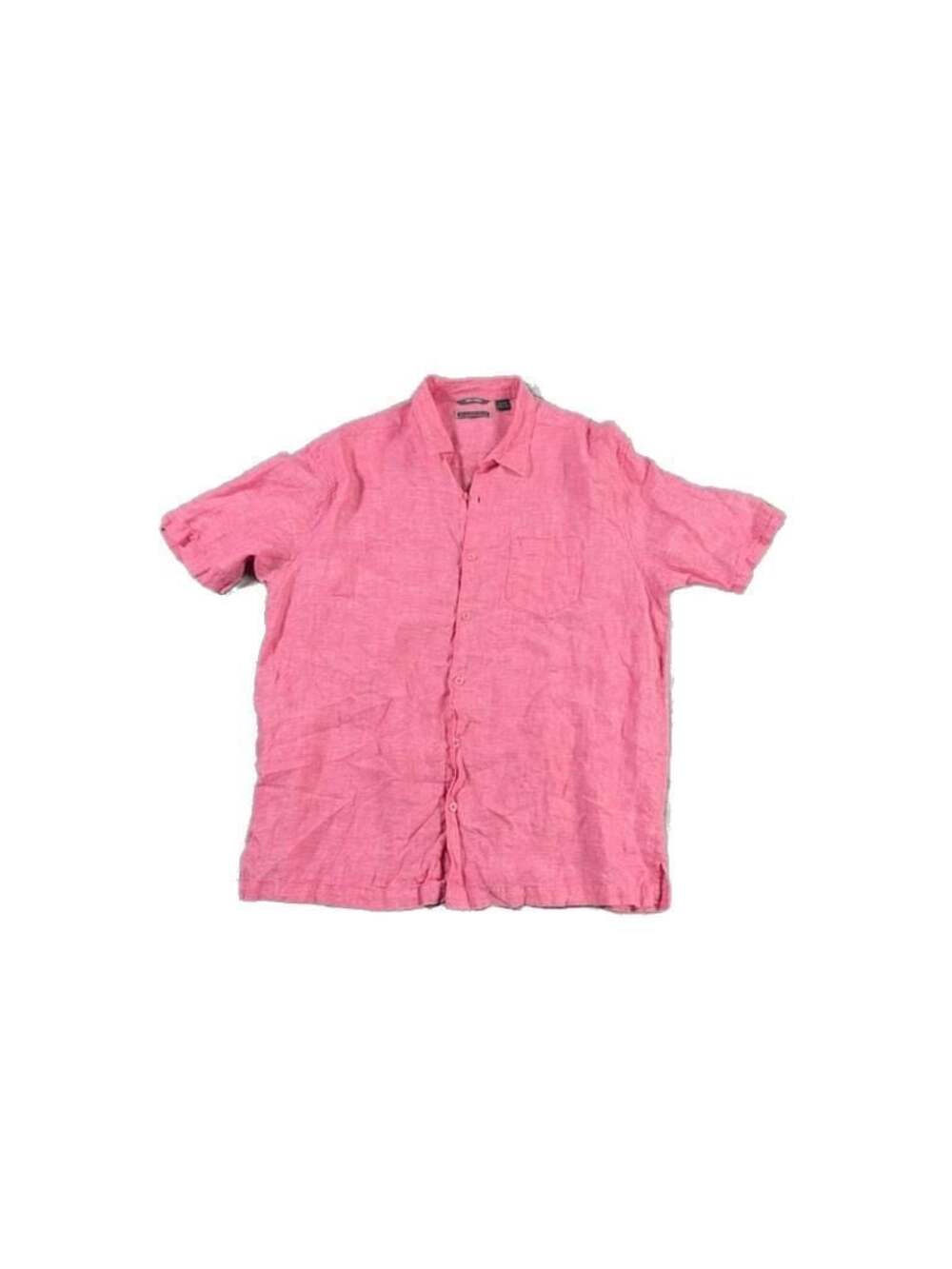 Cubavera Men's Pink 100% Linen Short Sleeve Button Down Shirt XL